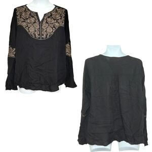 Savanna Jane Floral Embroidered Peasant Top Cuffed Bell Sleeves Size 3X NWT